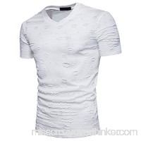 AMOFINY Men's Tops Summer Casual SOID Hole V Neck Pullover T-Shirt Top Blouse White B07P6482HY